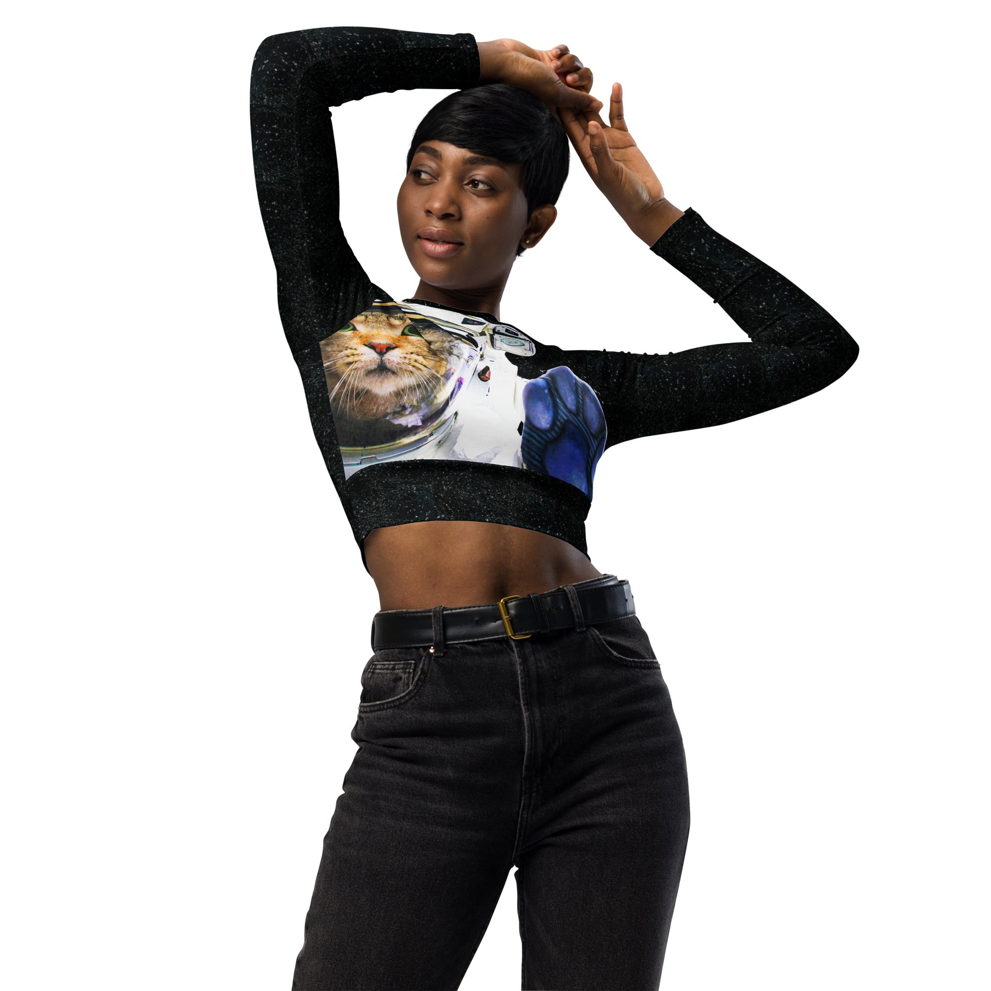 Space Cat Recycled long-sleeve crop top