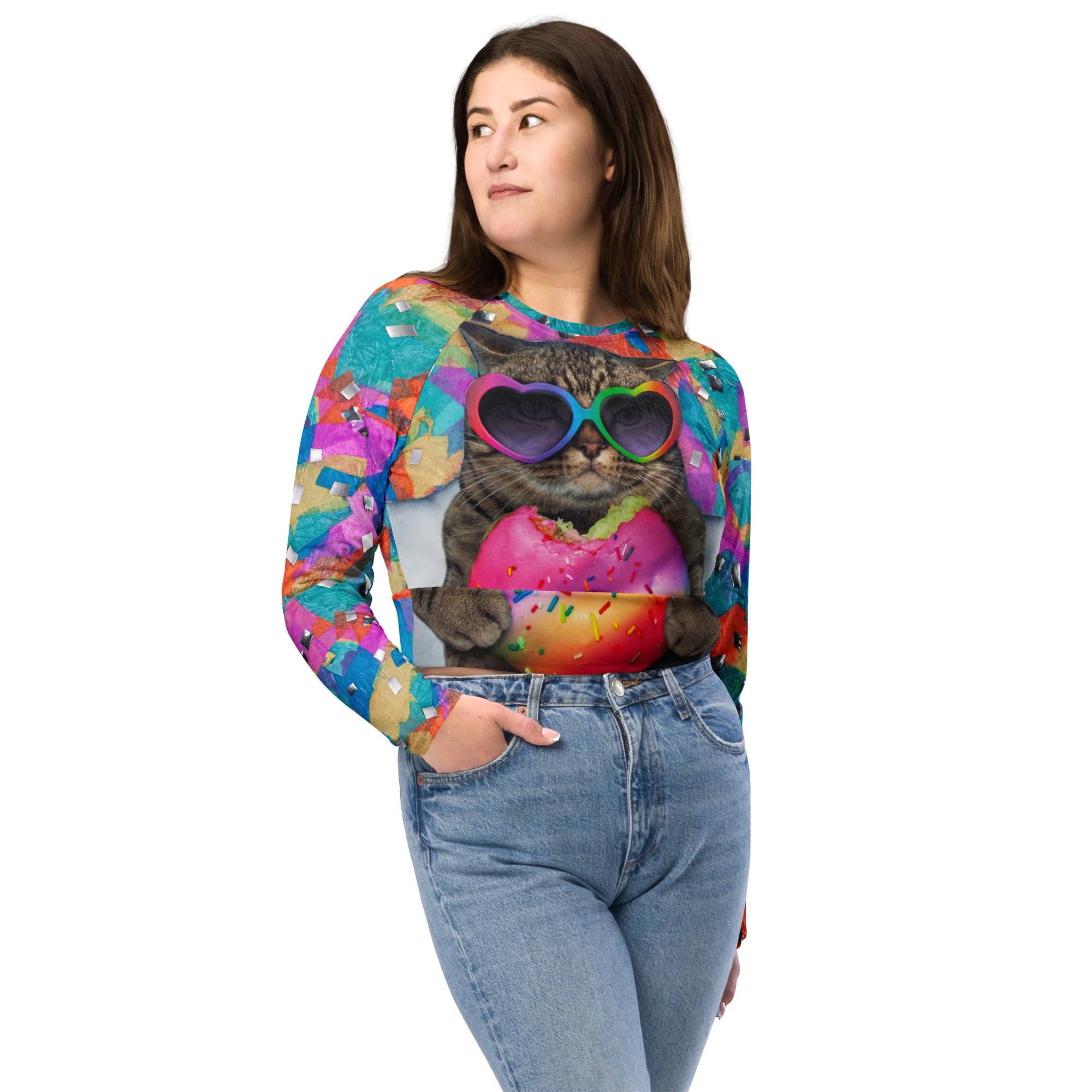 cupcake cat Recycled long-sleeve crop top