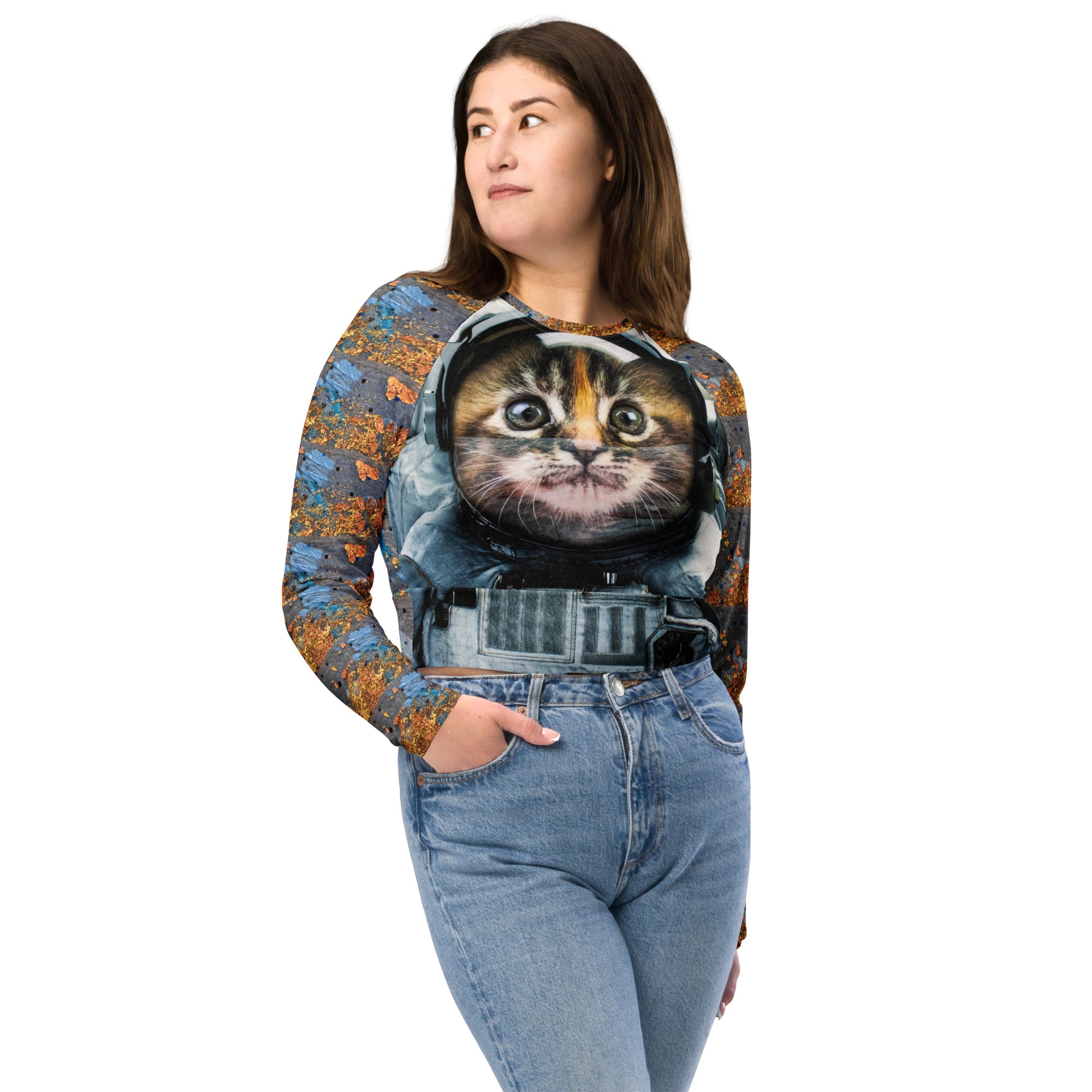 Catstronaut Recycled long-sleeve crop top