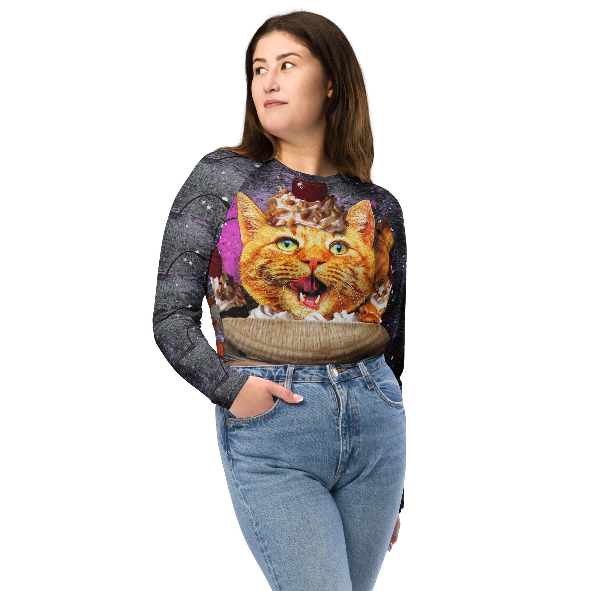 Sundae, Sundae, Sundae Cat Recycled long-sleeve crop top