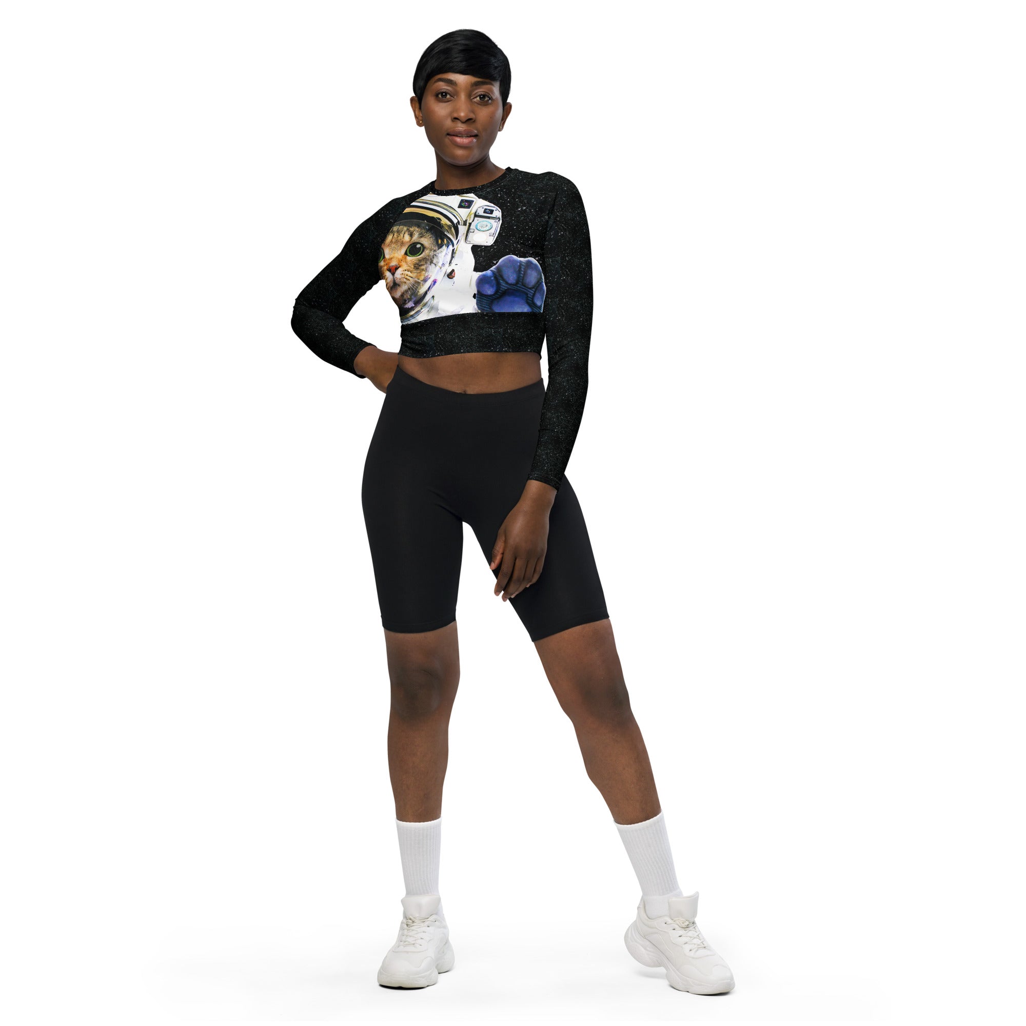 Space Cat Recycled long-sleeve crop top