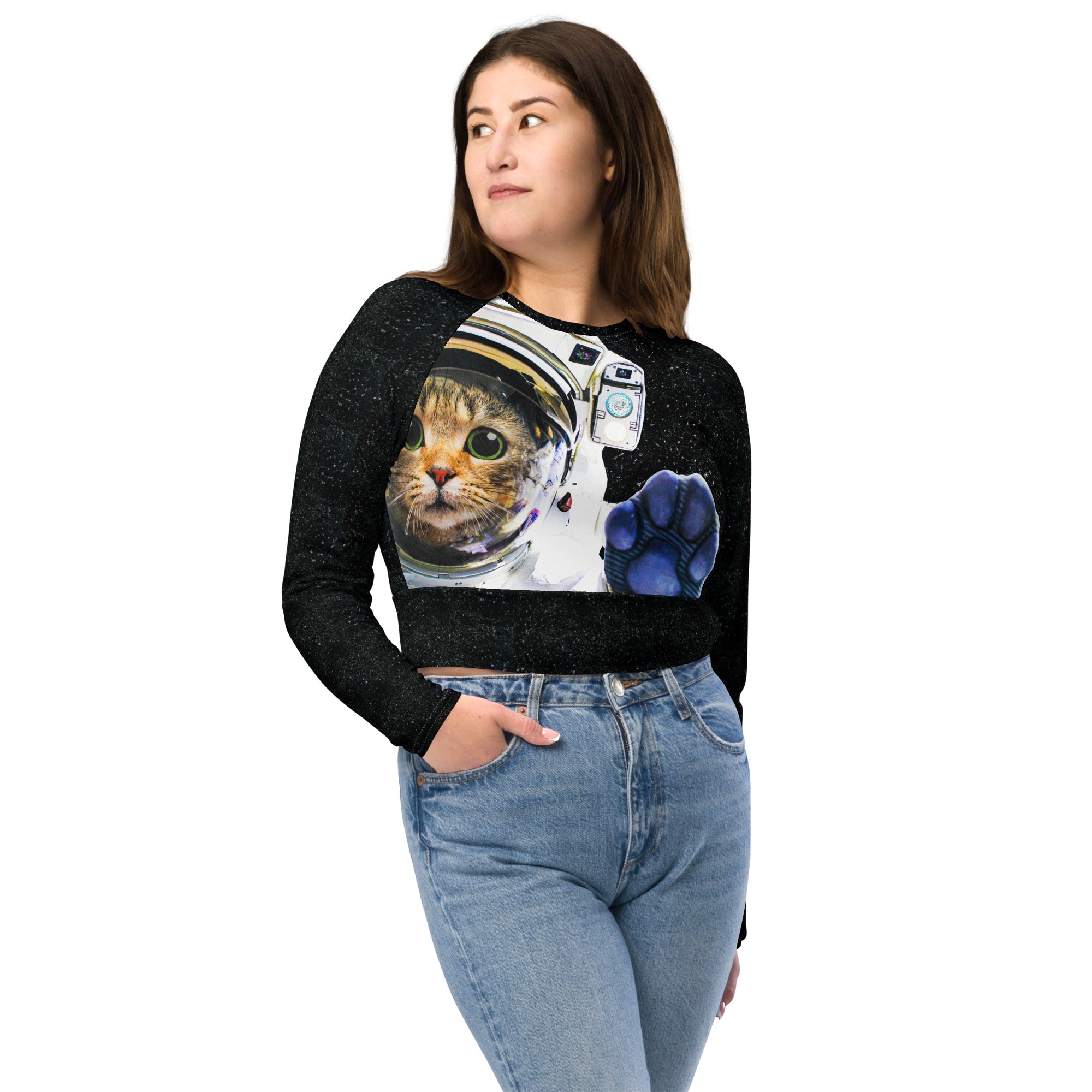 Space Cat Recycled long-sleeve crop top