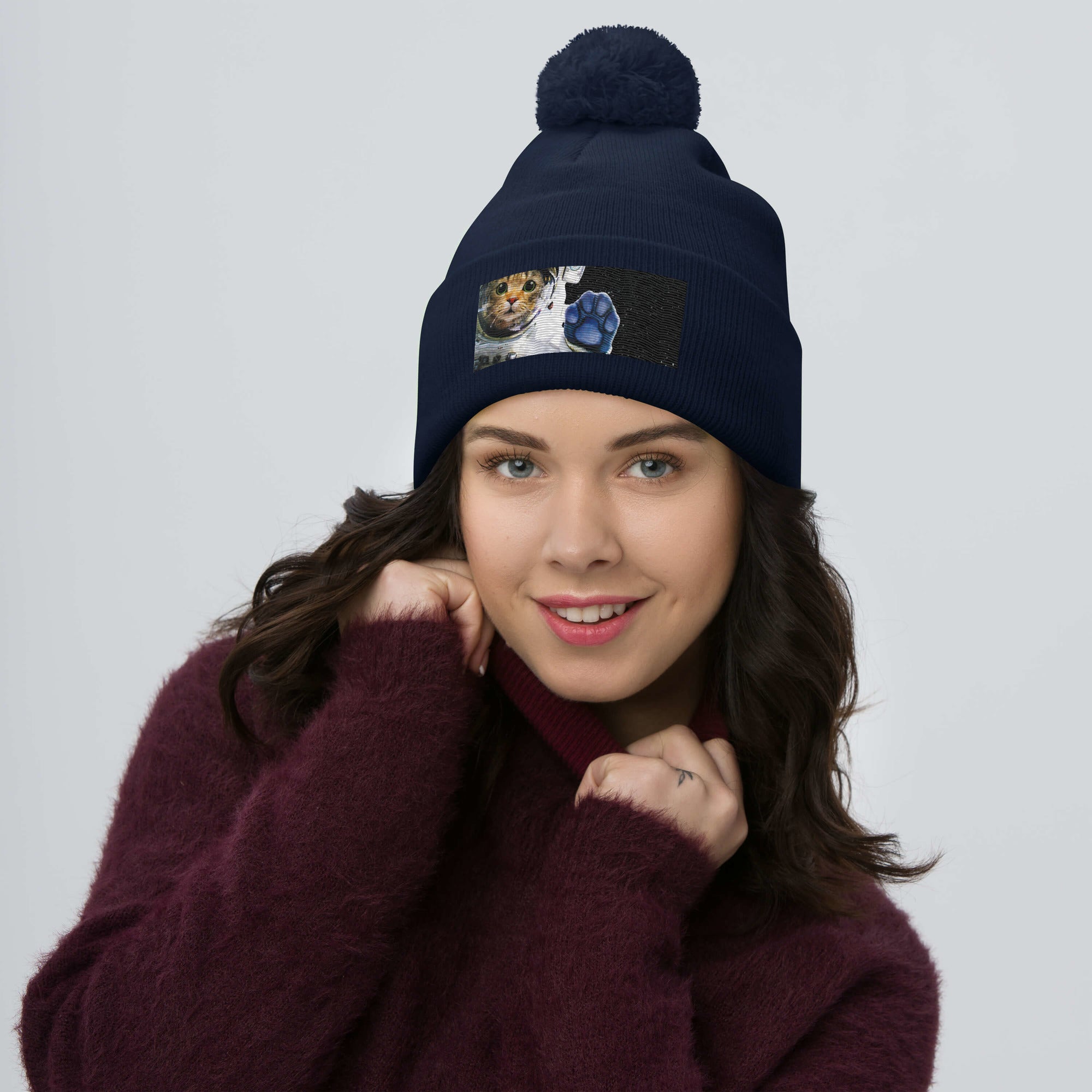 Space Cat Pom-Pom Beanie